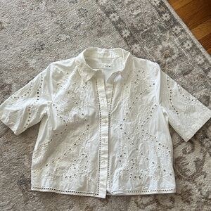 Zara short sleeve White Eyelet Button-Up Shirt
